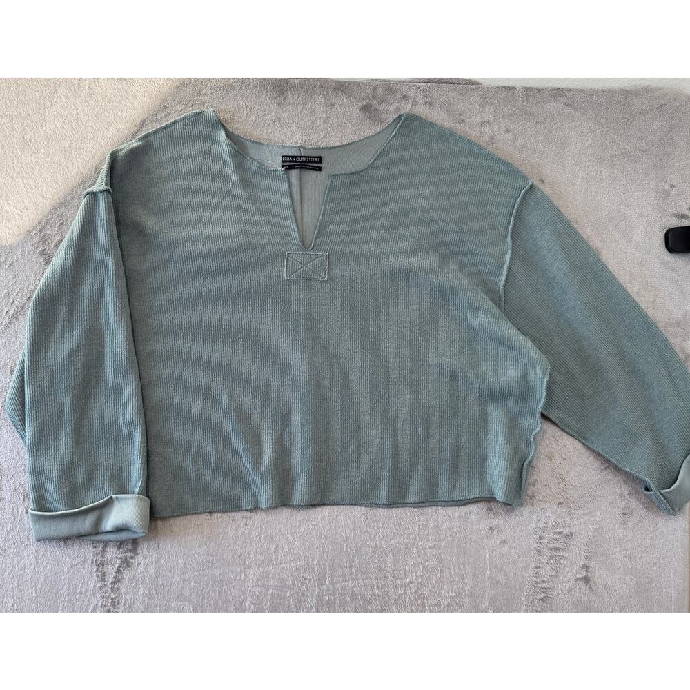 Urban Outfitters Dolman Sleeve Ribbed Cropped Lightweight Sweater Teal Sz Large‎